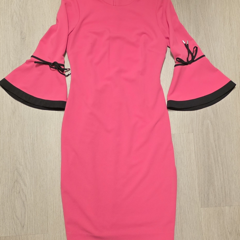 Calvin Klein Pink 3/4 Sleeve Dress with Black Trim